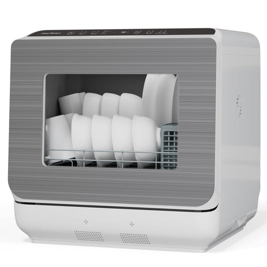 Heynemo 18 Inch Compact Dishwasher for Small Spaces, Dual Water Supply, 6 Cleaning Modes, Energy Star, Visible Door, White