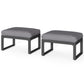 Heynemo 2 Pieces Aluminum Outdoor Patio Ottoman Set, Outdoor Foot Stools with Thick Cushion, Small Seat Furniture for Porch Balcony Backyard, Grey