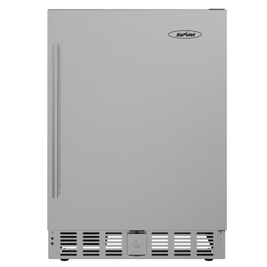 Heynemo 24 Inch Indoor/Outdoor Beverage Refrigerator (32-50¨H), Silver Under Counter Drink Fridge for Patio, Office, Kitchen, Bar, Built-in/Freestanding Can Cooler with Lock & 3 Adjustable Shelves