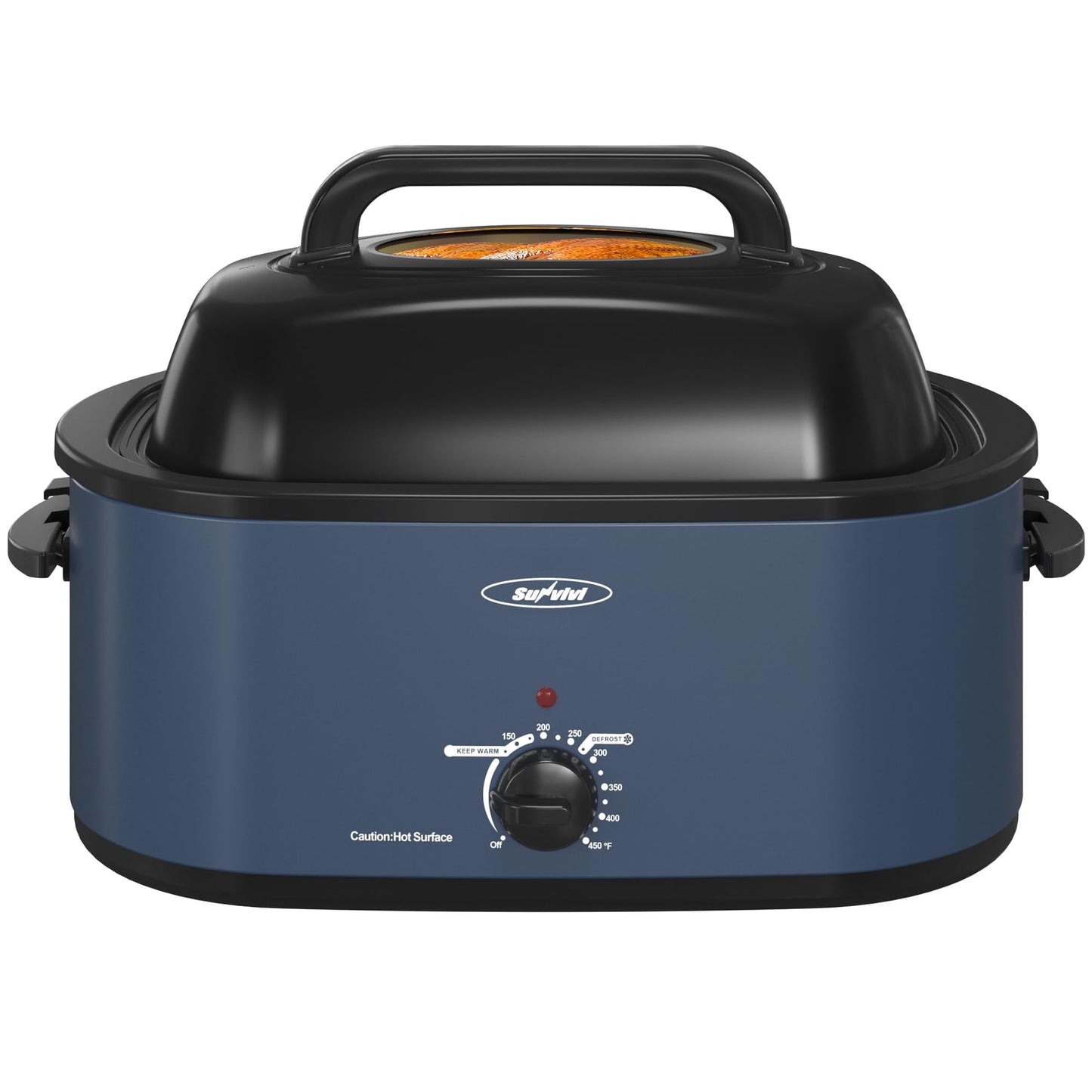 Heynemo 26-Quart Electric Roaster Oven with Viewing Lid, Defrost/Warm Function, Blue
