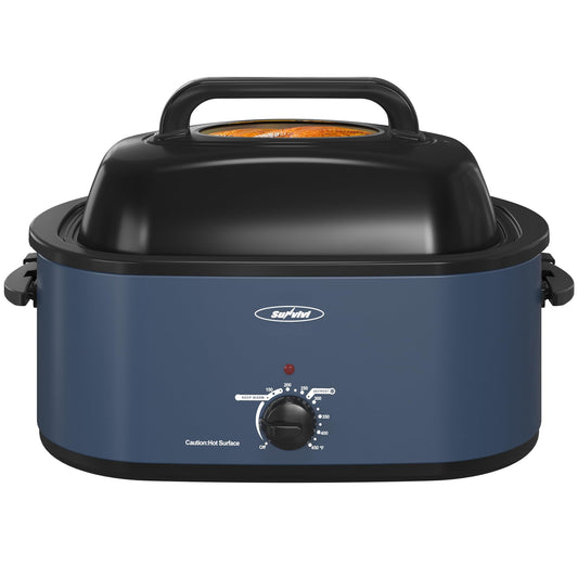 Heynemo 26-Quart Electric Roaster Oven with Viewing Lid, Defrost/Warm Function, Blue