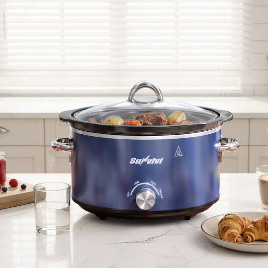Heynemo 4 Quart Slow Cooker, Mini Food Warmer with Removable Ceramic Pot, 3 Heat Settings, Dishwasher Safe Lid, Stainless Steel, Blue-2