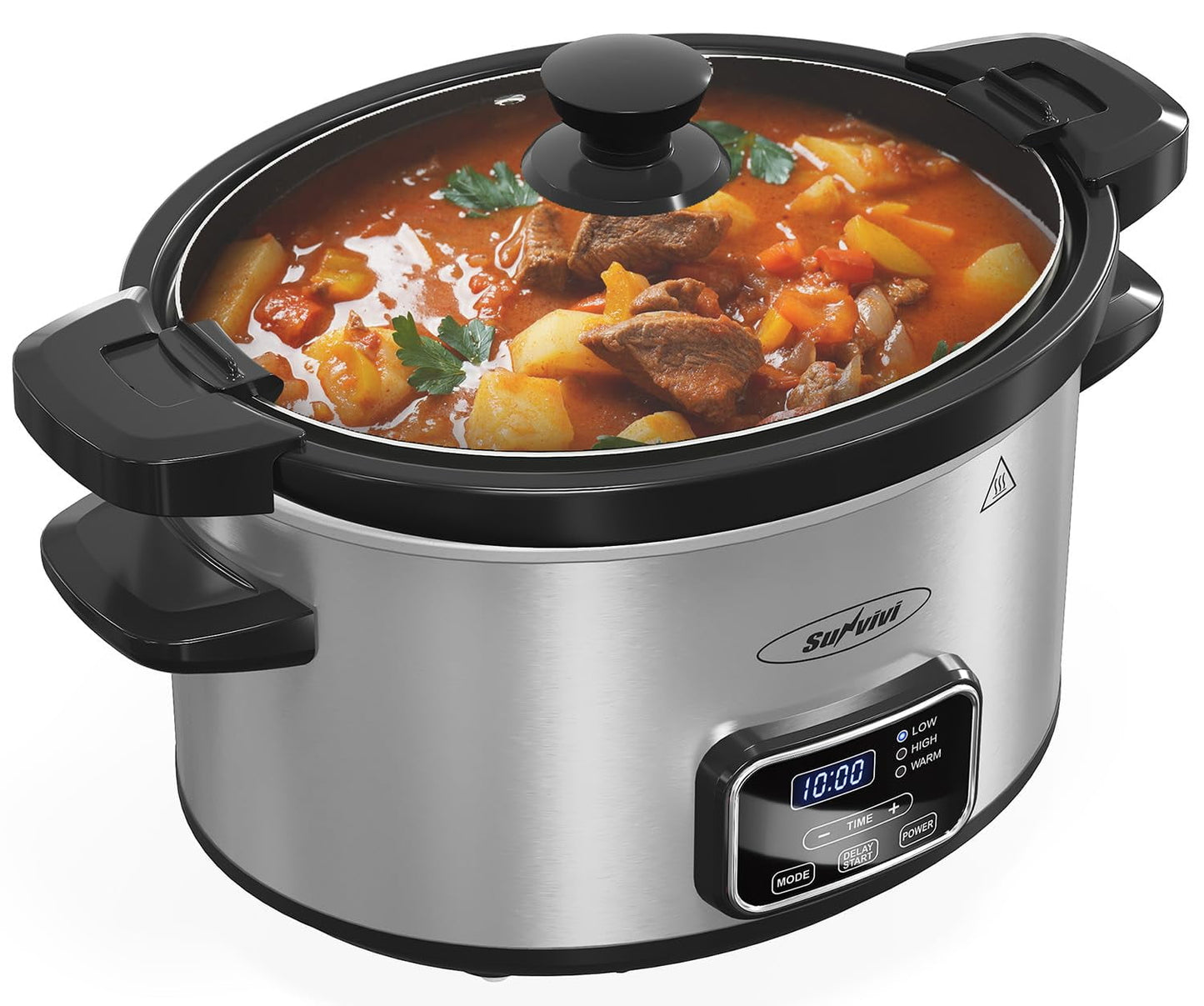 Heynemo 4qt Slow Cooker, Programmable Slow Cooker with Locking Lid, Removable Ceramic Pot, 3 Heating Settings & Time Control, Mini Food Warmer with Dishwasher-safe Lid & Pot, Silver