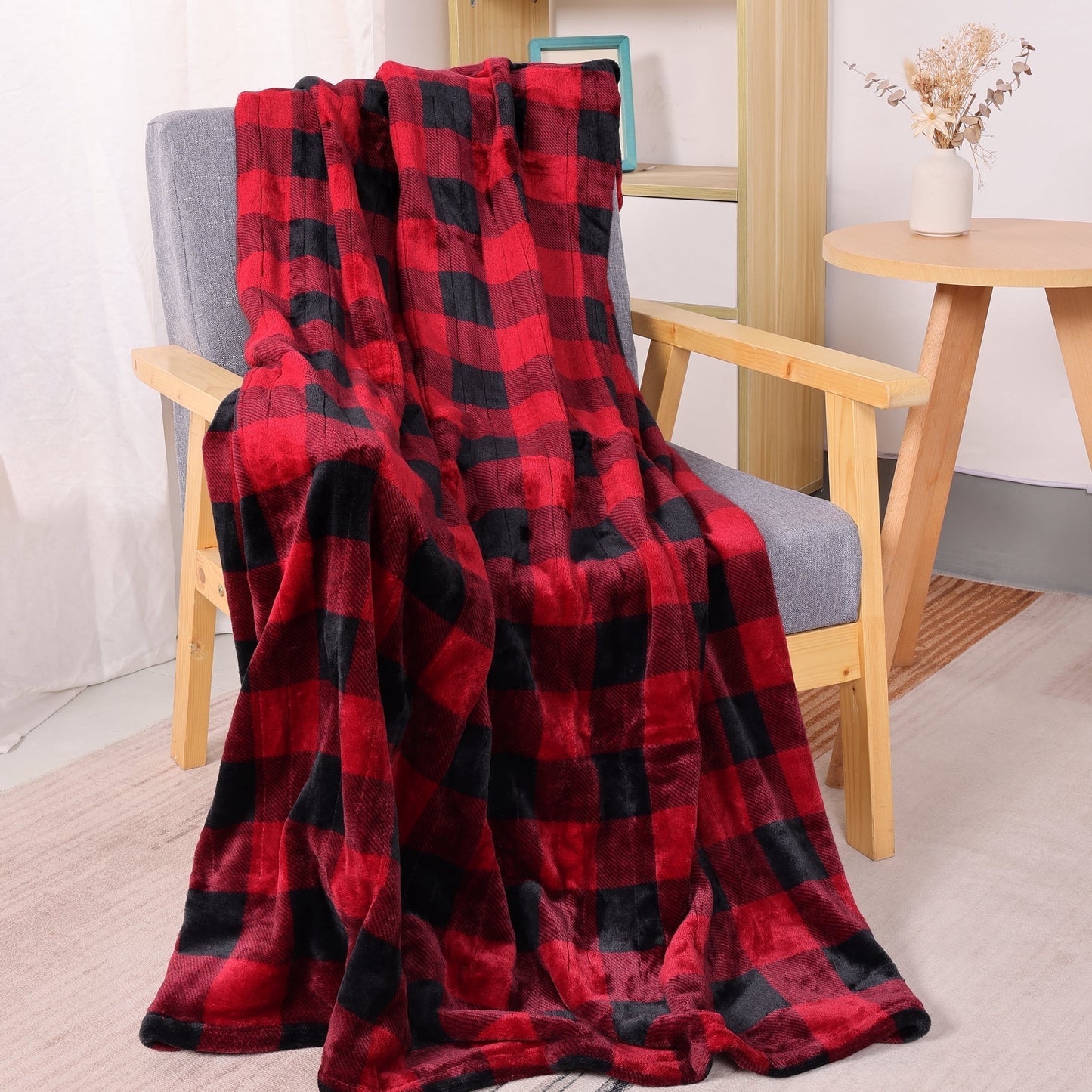 Heynemo 50" x 60" Electric Blankets Heated Throw Soft Flannel Heating Blanket with 4 Hours Auto Off, 5 Years Warranty, ETL Certified, Machine Washable, Red & Black