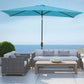Heynemo Rectangular Patio Umbrella 10' x 6.5' with Hand Crank, Outdoor Market Umbrella with Waterproof Cover for Garden, backyard and Deck, Light Blue