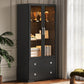 Heynemo 64'' Tall Display Cabinet with Acrylic Doors and LED Lights, Black