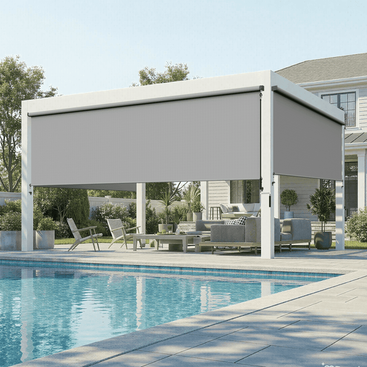 Heynemo 8'x 8' Outdoor Roller Shade, Cordless Patio Shade with Crank Handle, 95% UV Protection Outdoor Blind for Porch, Gazebo, Pergola, Gray