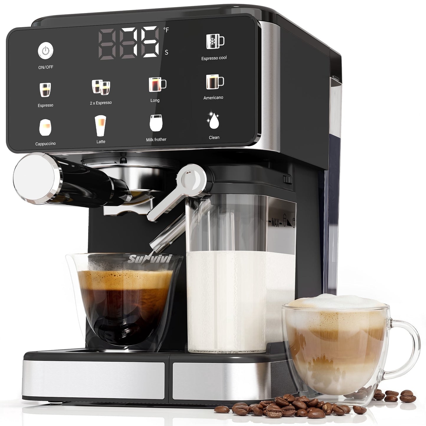 Heynemo All-in-One Coffee Maker with Cold Brew, Espresso & Latte Machine, Dual Brew Grounds/Capsules, LED Touch, Black