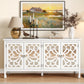 Heynemo Carved Sideboard Cabinet with Storage, 63'' Modern Buffet Cabinet with Mirrored Door and Adjustable Shelves, Accent Cabinet for Entryway, Dining Room, Living Room, White