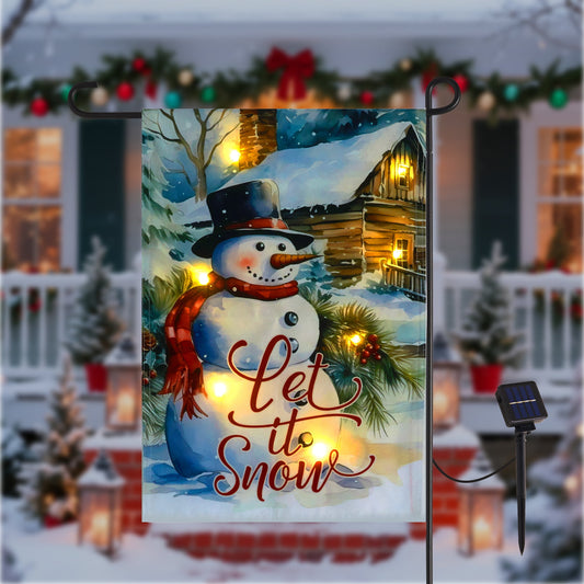 Heynemo Christmas Solar Garden Flag with Lights, LED 12"x18" Double-Sided Snowman Yard Flag,  Snowman Garden Decoration for Lawn, Porch, Path