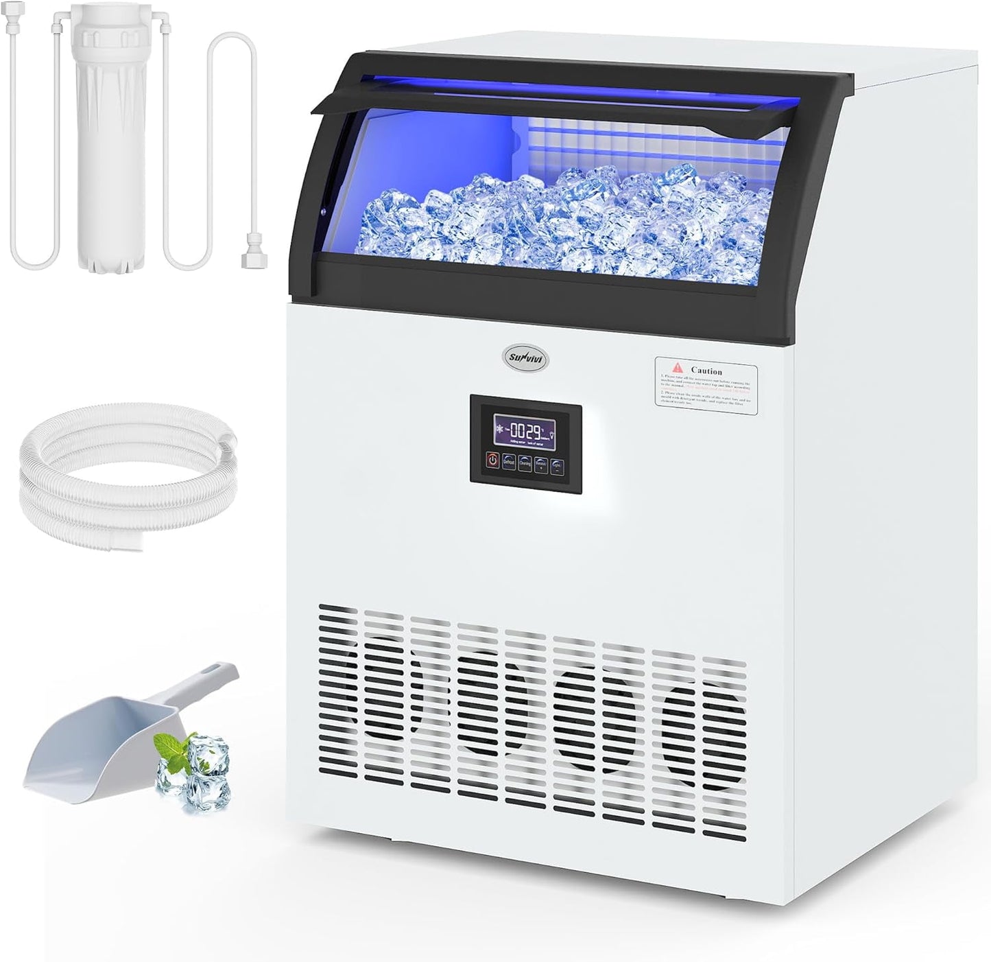 Heynemo Commercial Ice Maker Machine, 265LBS/24H, 55LBS Storage Bin, Stainless Steel Under Counter Ice Machine for Restaurants, Bars, and Home Use, Includes Water Filter, Scoop, and Hose