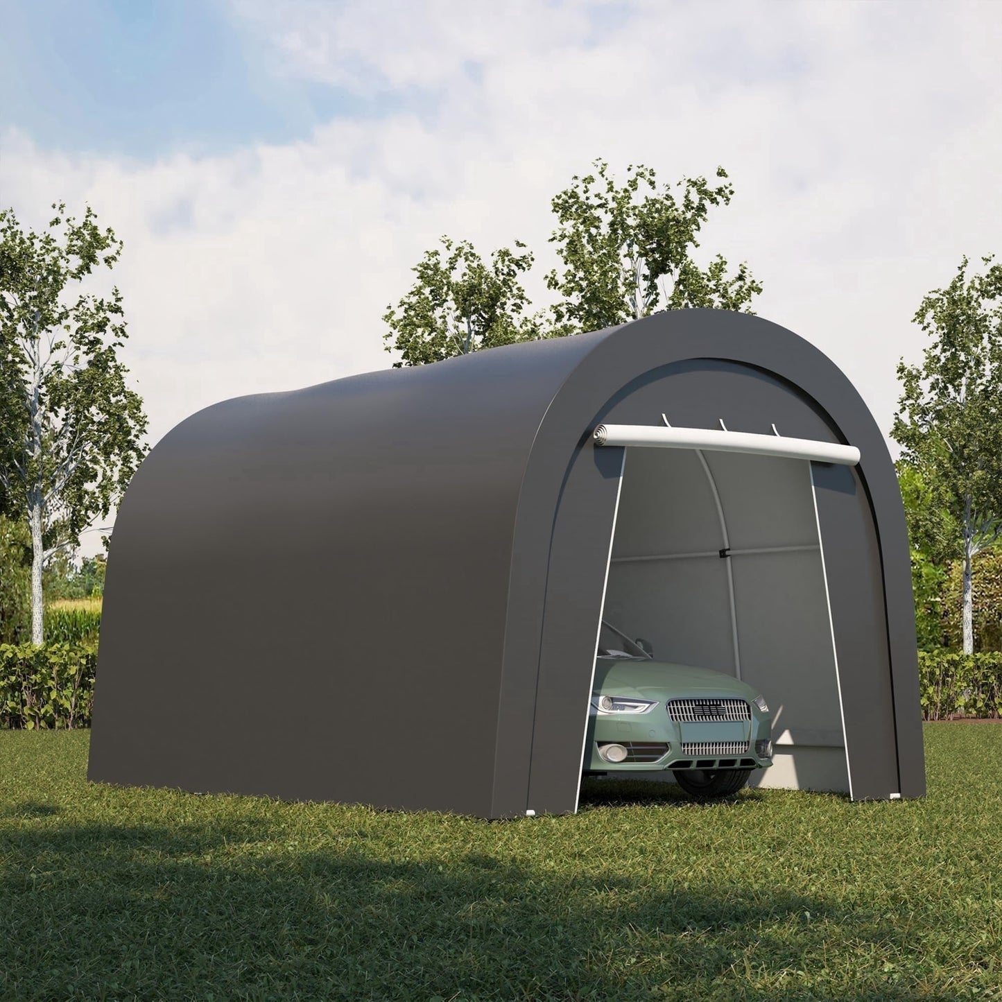 Heynemo 10' x 15' Heavy Duty Carport with Weatherproof PE Cover and Steel Frame, Portable Outdoor Car Canopy Party Tent with 2 Roll up Doors