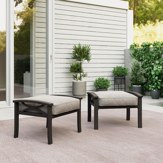 Heynemo Durable Iron Patio Footstool with Cushions ¨C Stable, Weather-Resistant Outdoor Ottoman for Relaxation & Extra Seatin, Black