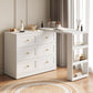 Heynemo Extendable Makeup Vanity Desk with 3 Side Shelves, L-Shaped Vanity Table and Dresser Combo with 6 Drawers, Modern Dressing Table for Bedroom, Dressing Room, White