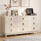 Heynemo Fluted Chest of 9 Drawers, Beige Modern 9 Drawer Dresser with Gold Metal Handles, Wide Storage Dresser Cabinet for Bedroom Living Room