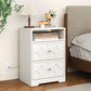 Heynemo Modern Accent Side Table with 2 Drawers, Gold Knobs, and Diamond Carvings, Large Night Stand for Living Room, Bedroom, Entryway, White