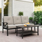 Heynemo Outdoor Patio Furniture Set, 2 Piece Patio Conversation Set, Metal Furniture Set with 3 seat Sofa for Porch Backyard, Black Metal Chair with Gray Cushions