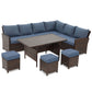 Heynemo Outdoor Patio Furniture Set, 7 Piece Outdoor Dining Sectional Sofa with Dining Table and Chair, All Weather Wicker Conversation Set with Ottoman, Blue