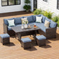 Heynemo Outdoor Patio Furniture Set, 7 Piece Outdoor Dining Sectional Sofa with Dining Table and Chair, All Weather Wicker Conversation Set with Ottoman, Blue