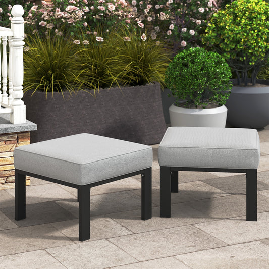 Heynemo Patio Furniture Footstools Metal Ottomans Set of 2, Metal Outdoor Ottomans with Upgraded Cushions, All-weather Outdoor Footrest Seat for Balcony, Garden, Deck, Backyard, Black