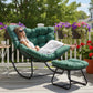 Heynemo Patio Rocking Chair with Ottoman for Outdoor & Indoor, Outdoor Wicker Papasan Chair with Thick Cushions for Garden, Porch, Green