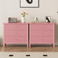 Heynemo Pink 30" Dressers Set of 2, Modern 3-Drawer Wood Nightstands with Ball Bearing Slides, Wide Storage Chests for Bedroom, Living Room, Entryway or Office