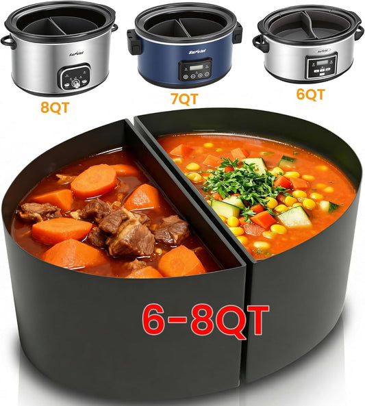 Heynemo Reusable Silicone Crock Pot Divider, 2-in-1 Slow Cooker Liners for 6 Quart Oval Crock Pots, BPA-Free Cooking Accessory