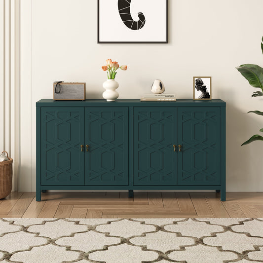 Heynemo Sideboard Buffet, 58'' Mid Century Modern Sideboard Buffet with 4 Doors and Adjustable Shelves, Sideboard Buffet for Entryway, Dining Room, Living Room, Bedroom, Turquoise