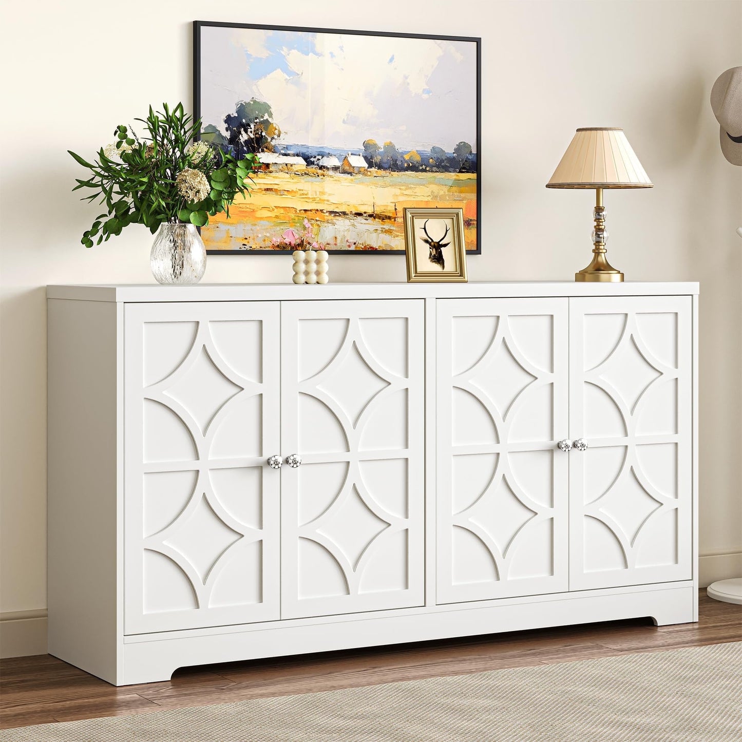Heynemo Sideboard Buffet Cabinet with Storage, 56'' Modern Sideboard with 4 Doors and Adjustable Shelves, Wood Accent Cabinet for Entryway, Dining Room, Living Room, White