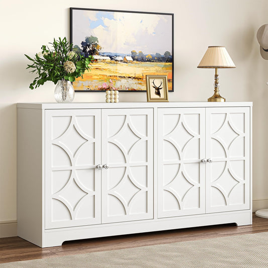 Heynemo Sideboard Buffet Cabinet with Storage, 56'' Modern Sideboard with 4 Doors and Adjustable Shelves, Wood Accent Cabinet for Entryway, Dining Room, Living Room, White
