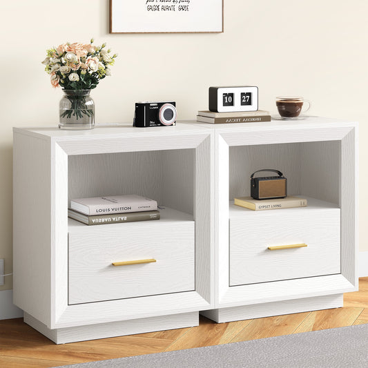 Heynemo Smart Nightstand Duo: Charging Bedside Tables with Big Storage Drawer, Dual USB-C Hub, Multi-Functional Cabinet for Bedroom, Set of 2, White