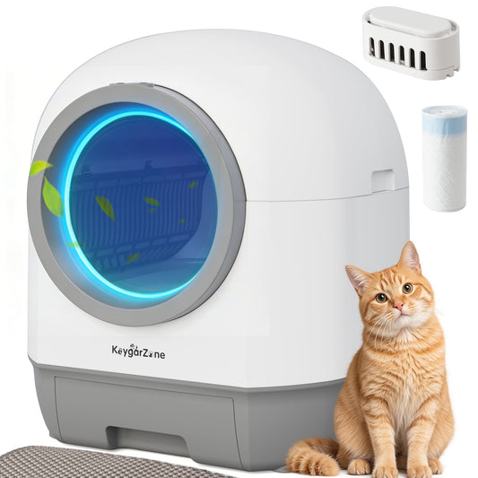 Heynemo Smart Self-Cleaning Cat Litter Box with Odor Control, Infrared Sensors, Sleep Mode, and Remote APP Control ¨C Effortless Convenience, White
