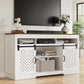 Heynemo TV Stand for 65+ Inch TV, Farmhouse 34'' Tall Entertainment Center for 23" Fireplace, Rustic TV Console with Sliding Bar Door for Living Room (White and Rustic Oak)