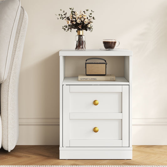 Heynemo white Nightstand with Storage Shelf & Door, Faux Drawer Design End Table, Compact Side Table for Bedrooms, Dorm Rooms & Small Spaces, Set of 1