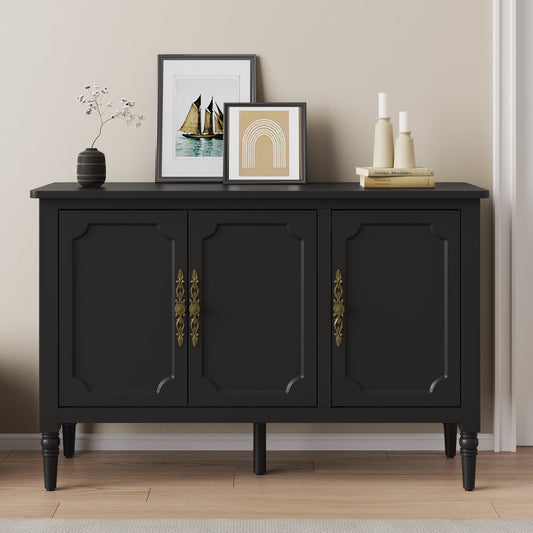 Heynemo 3-Door Storage Cabinet, Sideboard Cabinet with Adjustable Shelves, Ideal for Entryway, Living Room, Dining Room, Black