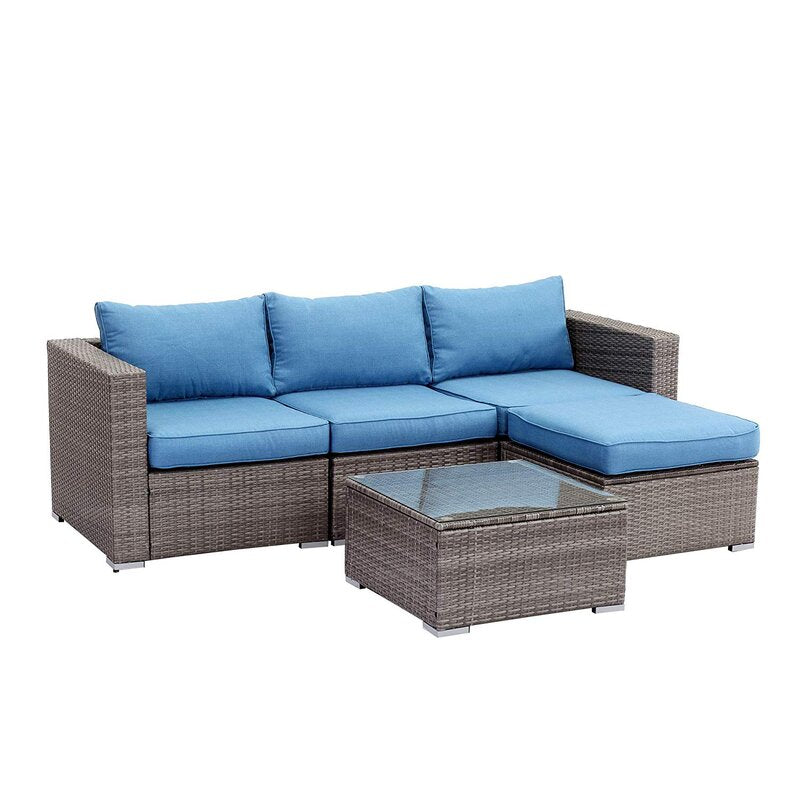 5 PCS Outdoor Patio PE Rattan Wicker Sofa with Ottoman