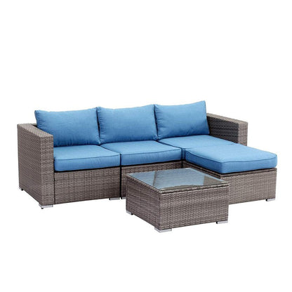 5 PCS Outdoor Patio PE Rattan Wicker Sofa with Ottoman