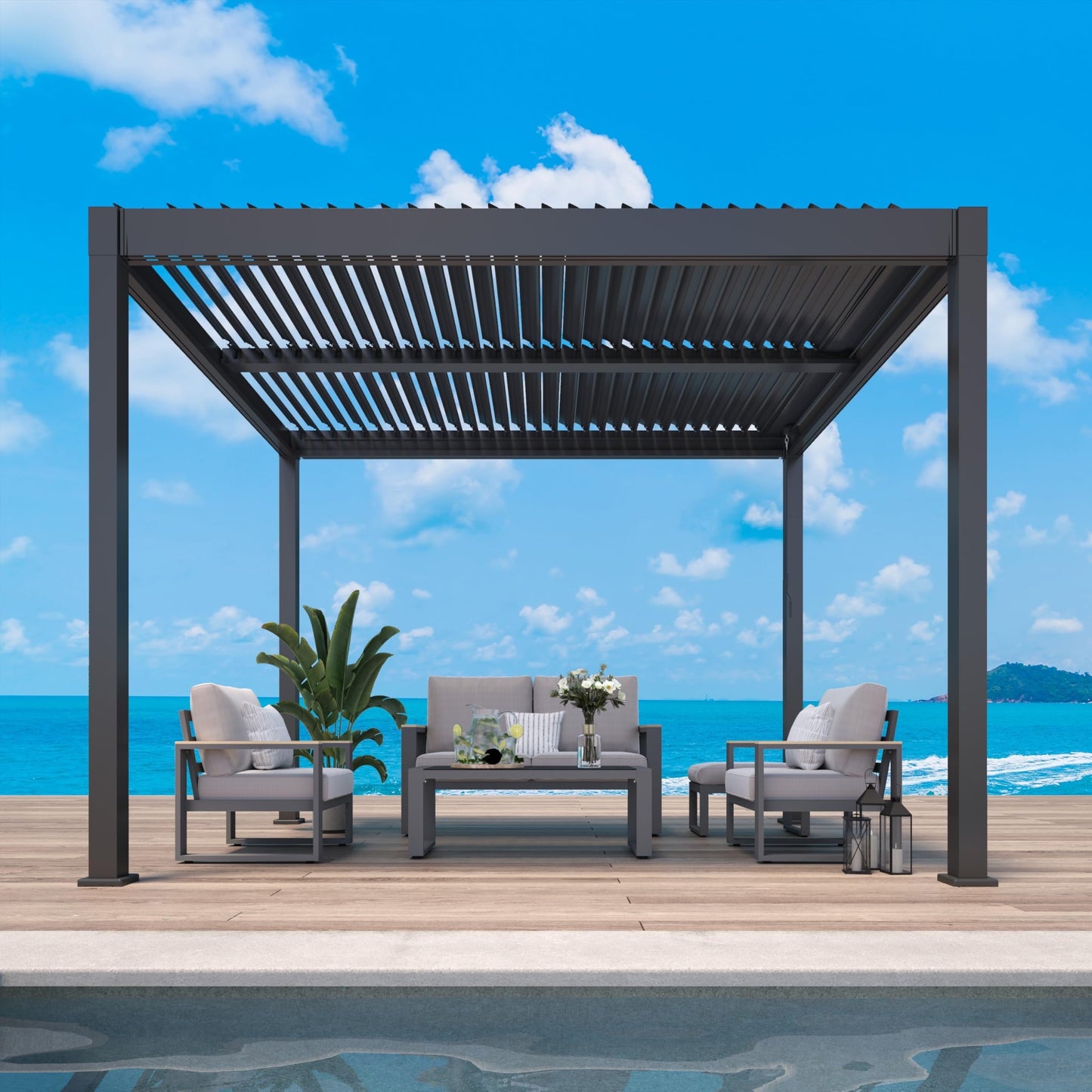 RoyalCraft 10'x12' Adjustable Louvered Pergola, Metal Hardtop Pergola with Adjustable Roof for Patio, Heavy-Duty Aluminum Outdoor Pergola, Deck, Garden, Yard, Black