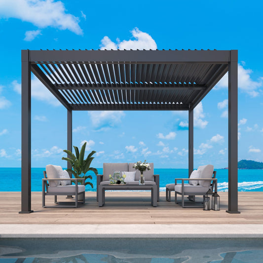 RoyalCraft 10'x12' Adjustable Louvered Pergola, Metal Hardtop Pergola with Adjustable Roof for Patio, Heavy-Duty Aluminum Outdoor Pergola, Deck, Garden, Yard, Black