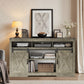 May in Color TV Stand Farmhouse 34 Inch Tall for 65 Inch TV with Sliding Bar Door, Light Grey