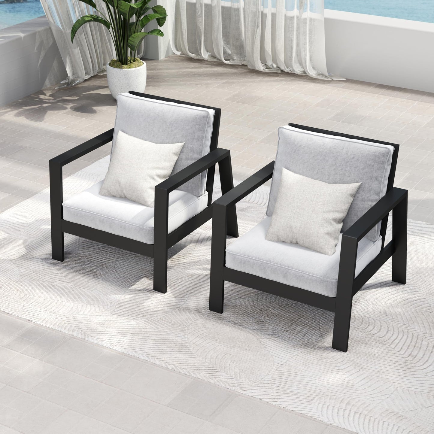 RoyalCraft Aluminum Outdoor Patio Armchair Set of 2, Water-Resistant Metal Patio Single Chairs, Modern Outdoor Conversation Set for Deck Garden Poolside, Grey