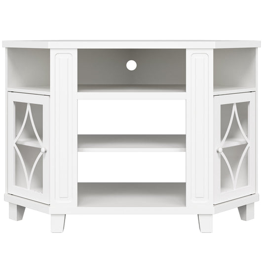 May in Color Corner TV Stands for TVs up to 55'', Media Console Table with Adjustable Shelves, Acrylic Doors with Diamond Pattern, Ideal for Living Room, Bedroom