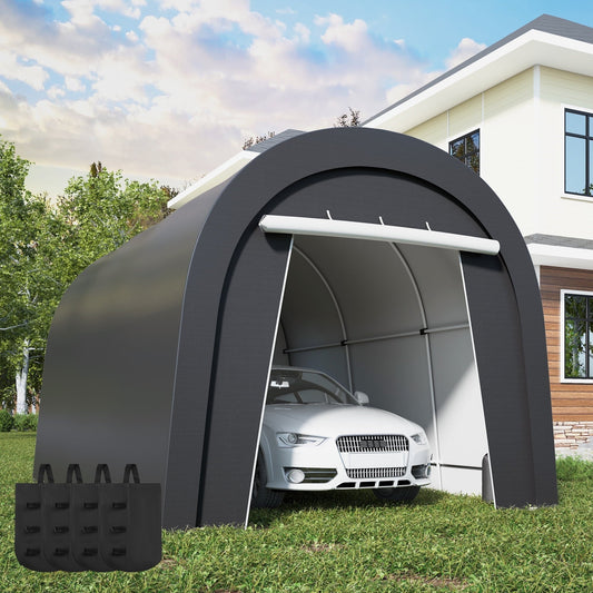 May in Color 10??x15?¡¥ Metal Heavy Duty Portable Outdoor Garage Carport with 2 Roll-up Door, Waterproof Car Tent for Vehicles and Storage