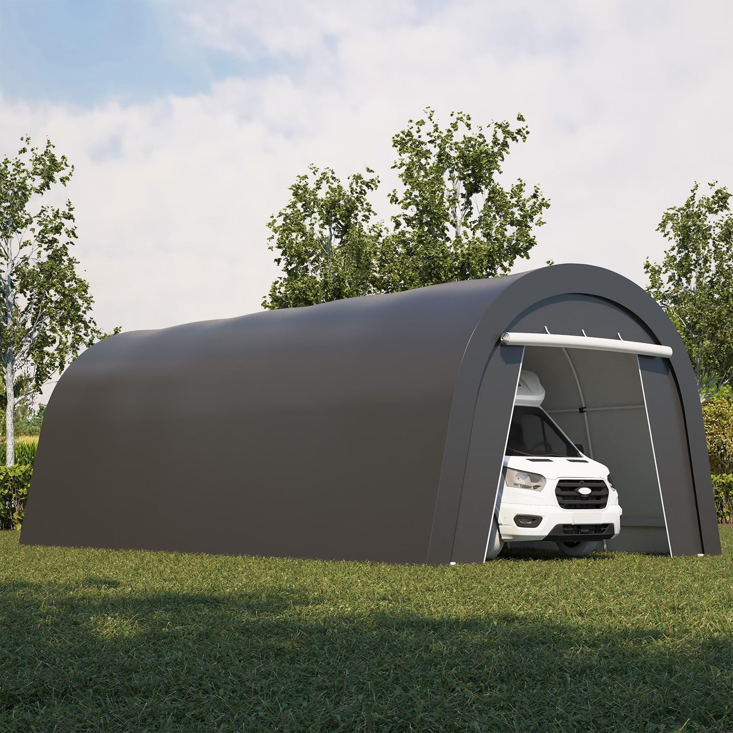 RoyalCraft Domed Carport, Portable Garage with 2 Roll up Doors, Heavy Duty Car Canopy Party Tent, All-Season Storage Shelter Shed Carport for Motorcycle, Boat, Truck, or Garden Tools, 12' x 25'