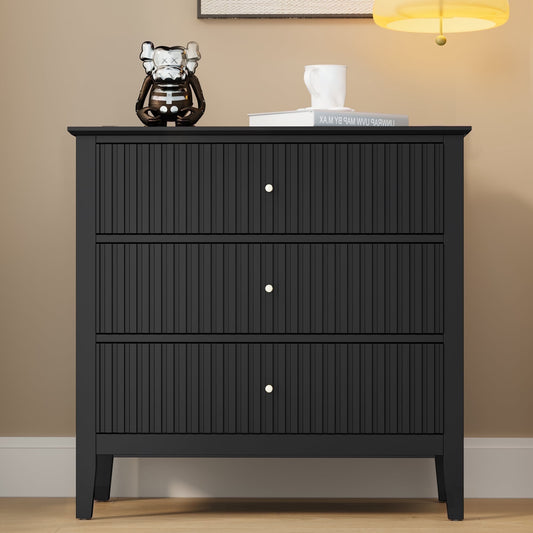 May in Color Modern 3-Drawer Fluted Dresser with Spacious Storage for Bedroom, Hallway, Living Room, Entryway, Black