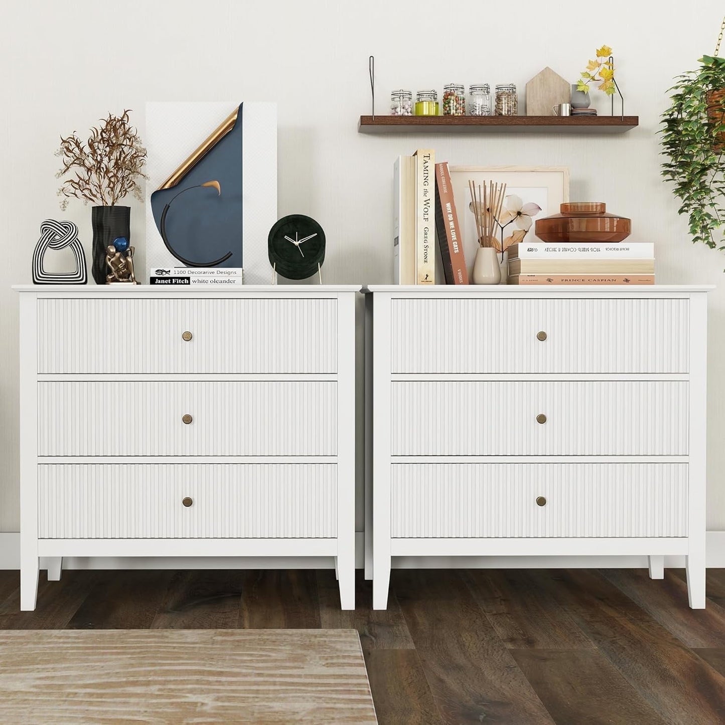May in Color Large White 3-Drawer Dresser Set of 2, Modern Chest with Silent Slide, Storage for Bedroom & Living Room