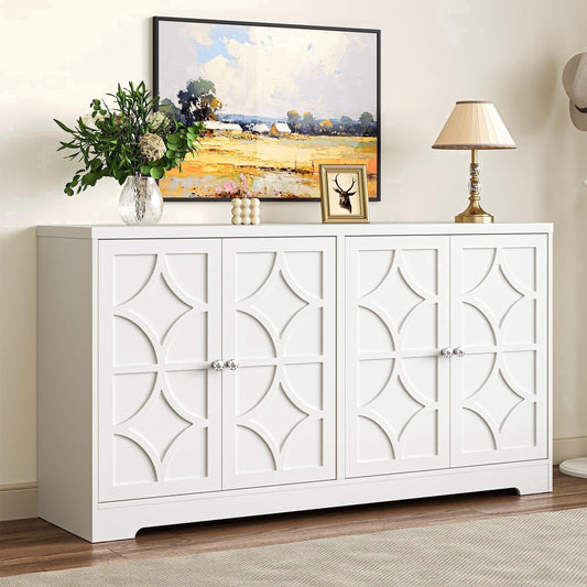 May in Color Sideboard Buffet with Storage Cabinet, 56" Modern Sideboard for Entryway, Dining Room, Living Room, White