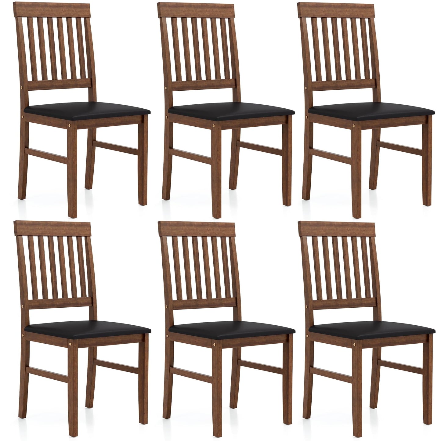 May in Color Wooden Dining Chairs Set of 6, Modern Dining Chairs with Rubberwood Legs, 350LBS Capacity, Leather Side Seat for Kitchen, Dining Room, Living Room, Home Office, Terrace, Courtyard, Brown