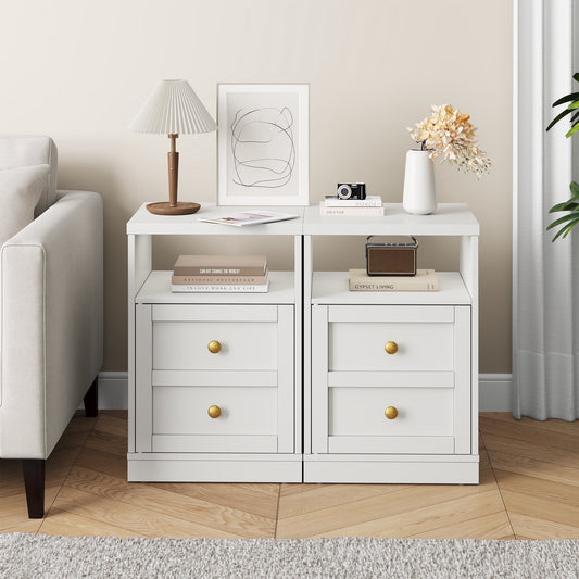 May in Color white Nightstand with Storage Shelf & Door, Faux Drawer Design End Table, Compact Side Table for Bedrooms, Dorm Rooms & Small Spaces, Set of 2