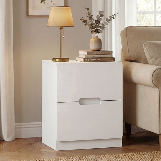 May in Color 2-Drawer Nightstand, Handless Bedside Table for Bedroom, Living Room, Hallway, White